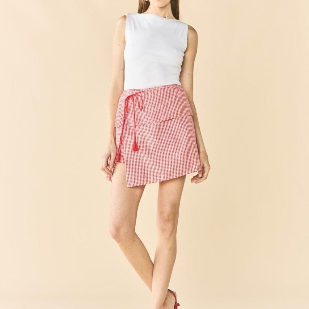 Sam Skort x Rainey Collaboration - Red Gingham with Cream Crochet Appliqué